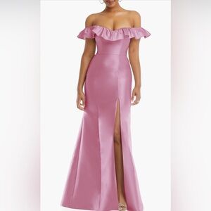 Alfred Sung - Pink Ruffle Off-Shoulder Maxi Dress Gown Size 6R – Style D836